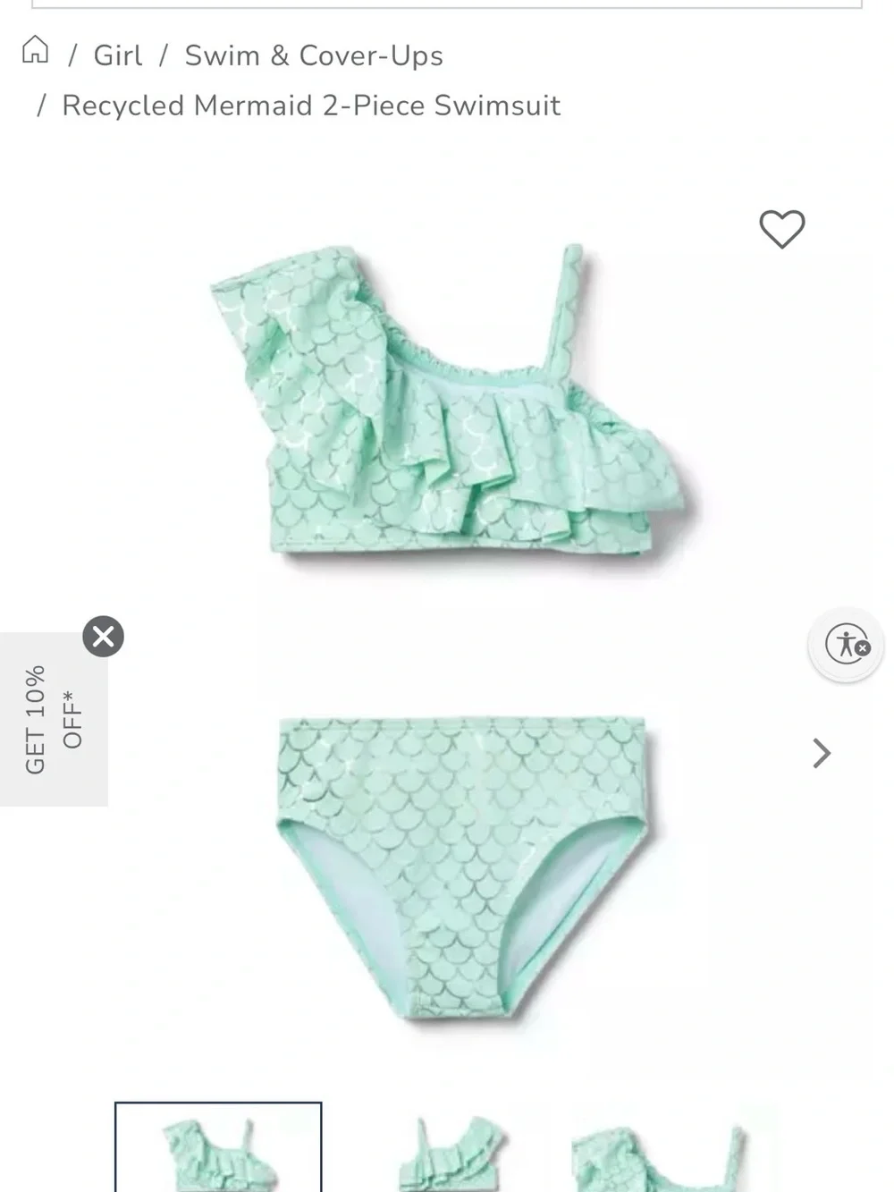 Janie and Jack Mint Mermaid Tail Bikini with Tulle Cover Up Skirt 18-24